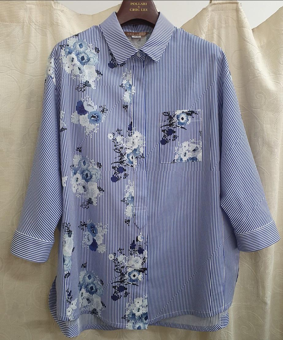 포라리 스트라이프 플라워 프린팅 셔츠 S325080- 이랜드몰