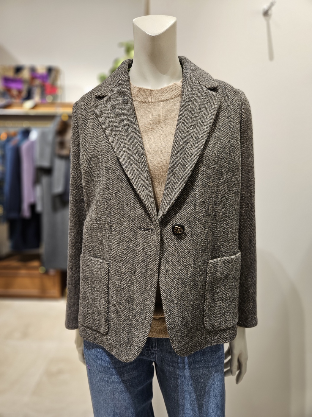 비트코인 해링본 울 왼버튼 A라인 자켓 B224WJ1031- 이랜드몰