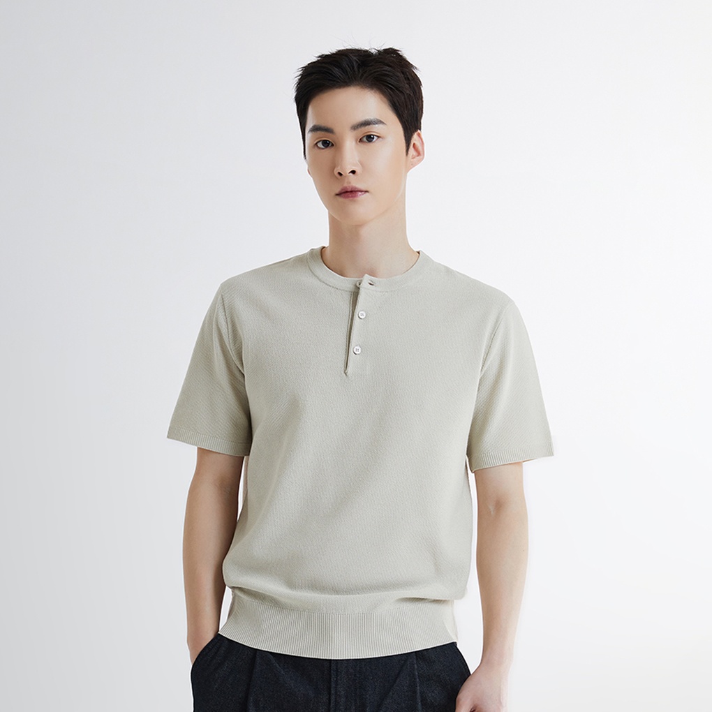 [남성용] 헨리넥 반팔 니트_SPKWE24M07- 스파오