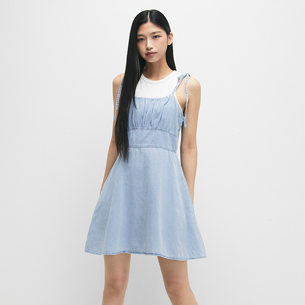 스트랩 플레어 데님 미니 원피스_MIWOWE718J- 미쏘