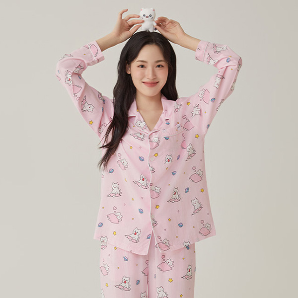 QYマステ　５月　푼푼더기❤️　0506 춘배] 냐뇨냐뇨 긴팔 파자마(LIGHT PINK)_SPPPE49U07- 스파오