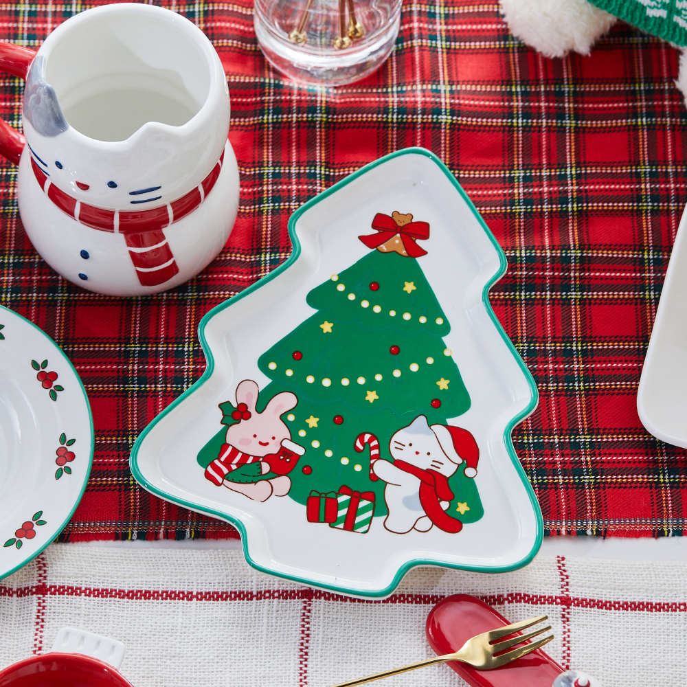 크리스마스 밀크캣 스크래빗 도자기 트리 형태 접시 19CM_KT9124009- 이랜드몰