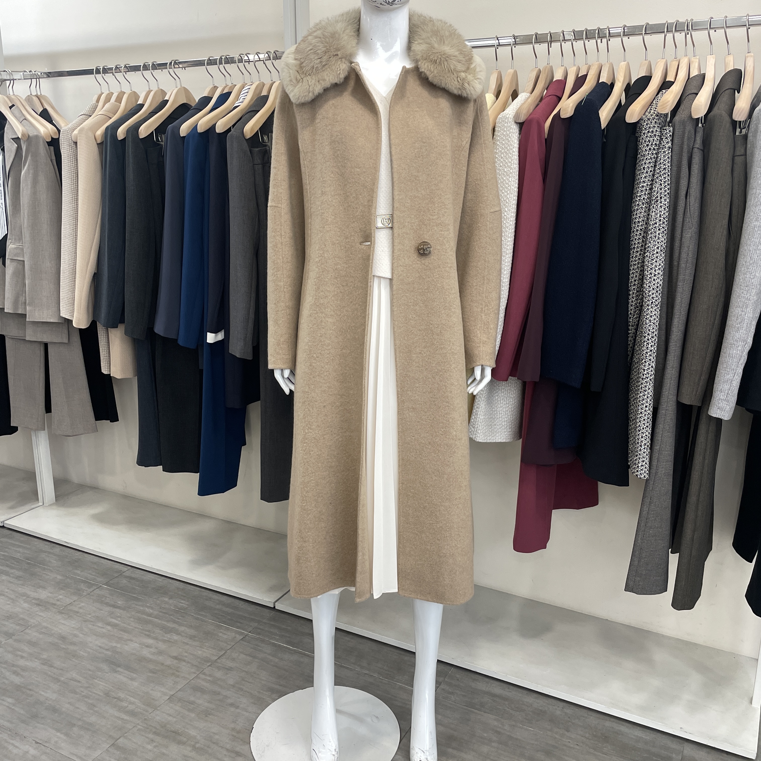 케이엘 KL 폭스렉스카라 울알파카 롱코트골드베이지 HC23nlO20O 66 골드베이지