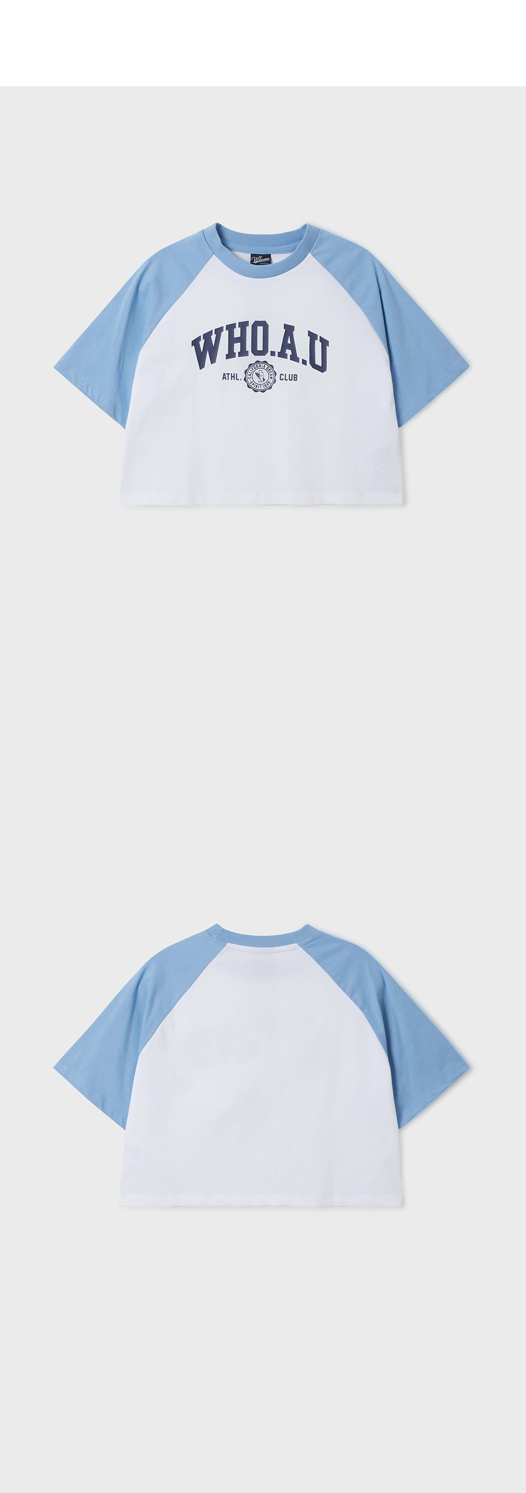 【韓国 WHO.A.U】Campus Loose Crop Raglan T-Shirt[B] Campus Loose Crop Raglan T-Shirt[B] - 후아유닷컴