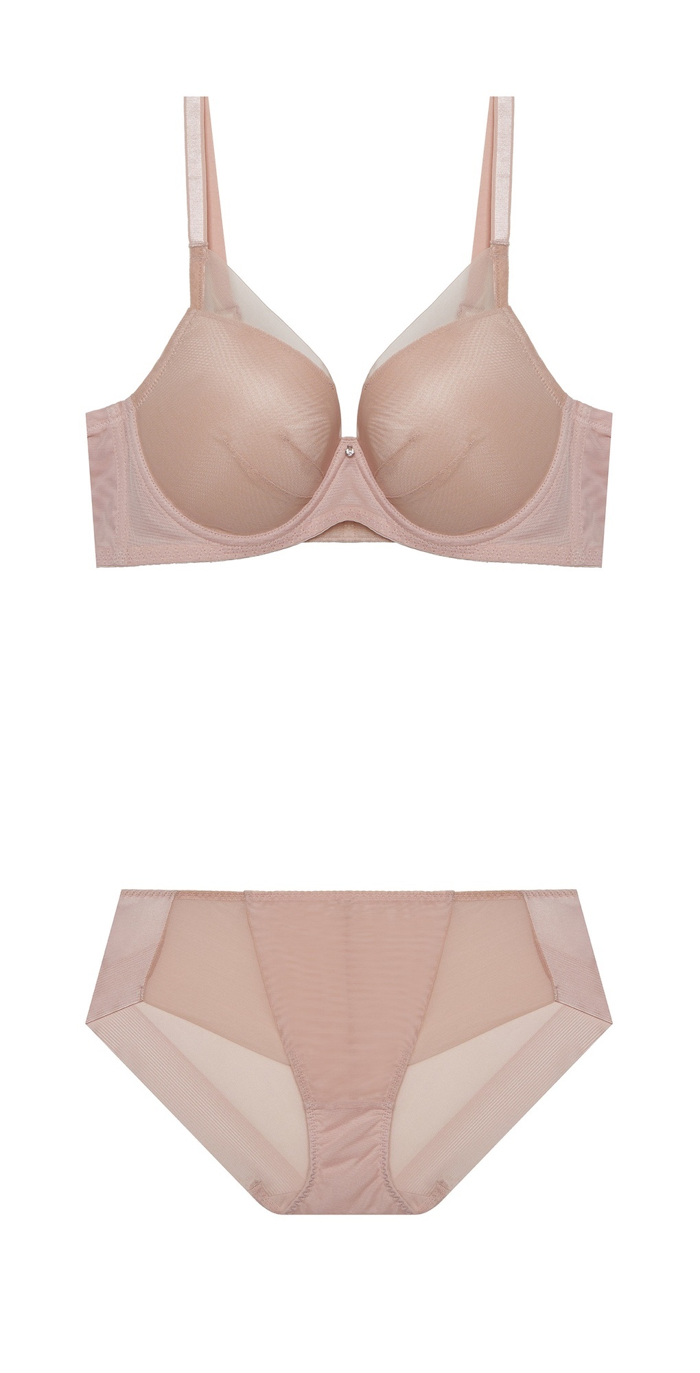 ㈜이랜드월드 NC부천점 에블린 MbyE 로맨티크 메쉬 노와이어브라 헴팬티세트 (엘베이지) EBBRFA355H