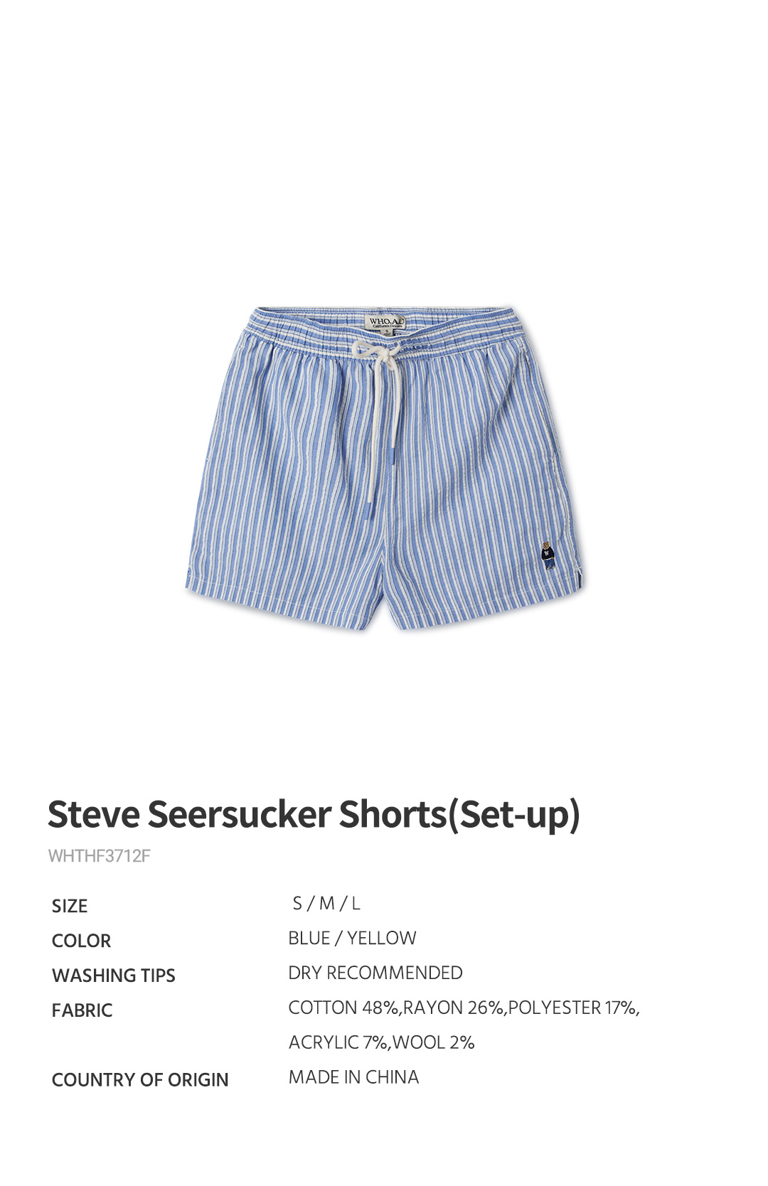 【韓国WHO.A.U フーアーユー】Steve Seersucker Shorts(Set-up) Steve Seersucker Shorts(Set-up) - 후아유닷컴