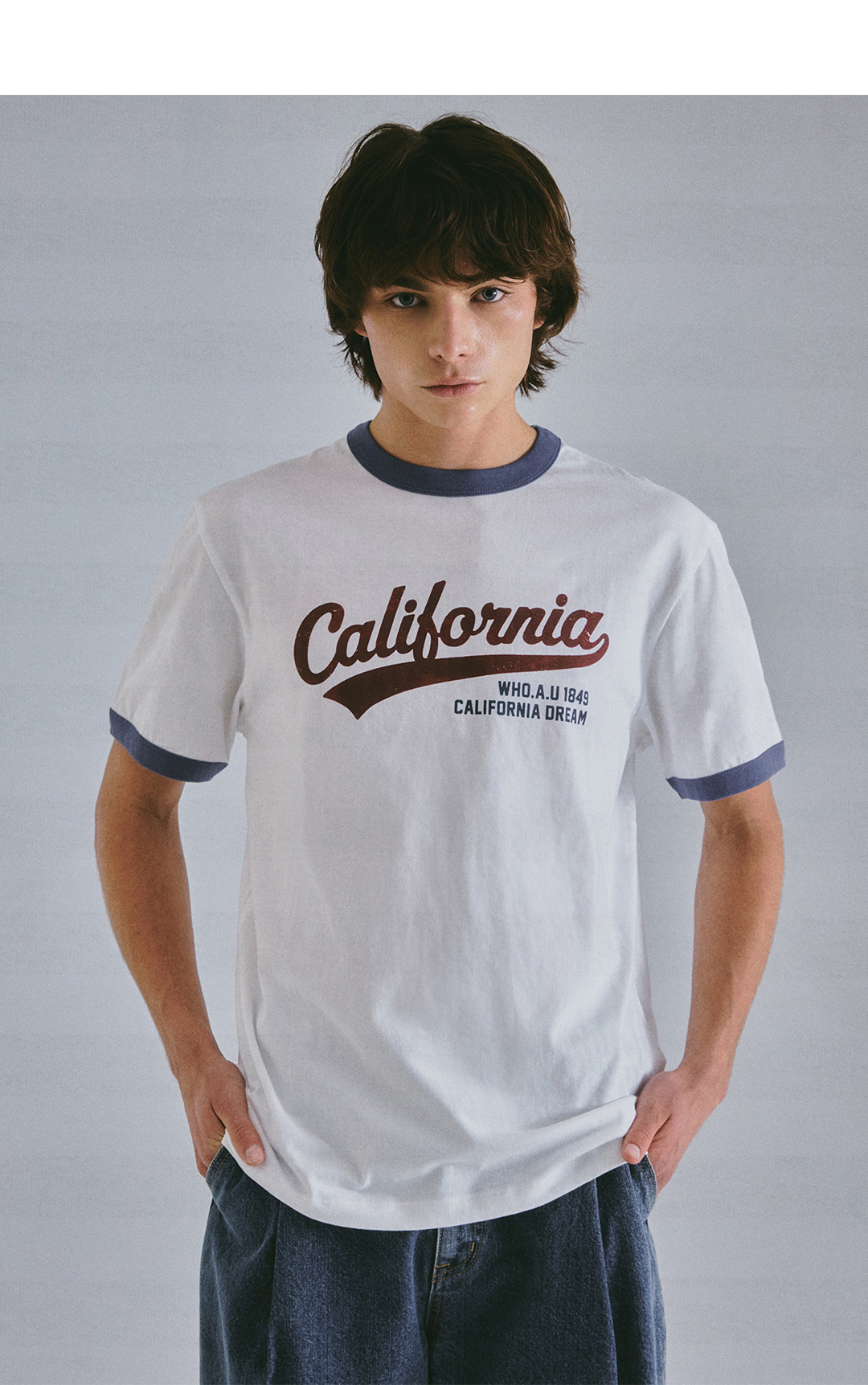 【韓国WHO.A.U フーアーユー】Campus Ringer T-shirt 후아유(WHO.A.U) Campus Ringer Short Sleeve T-shirt