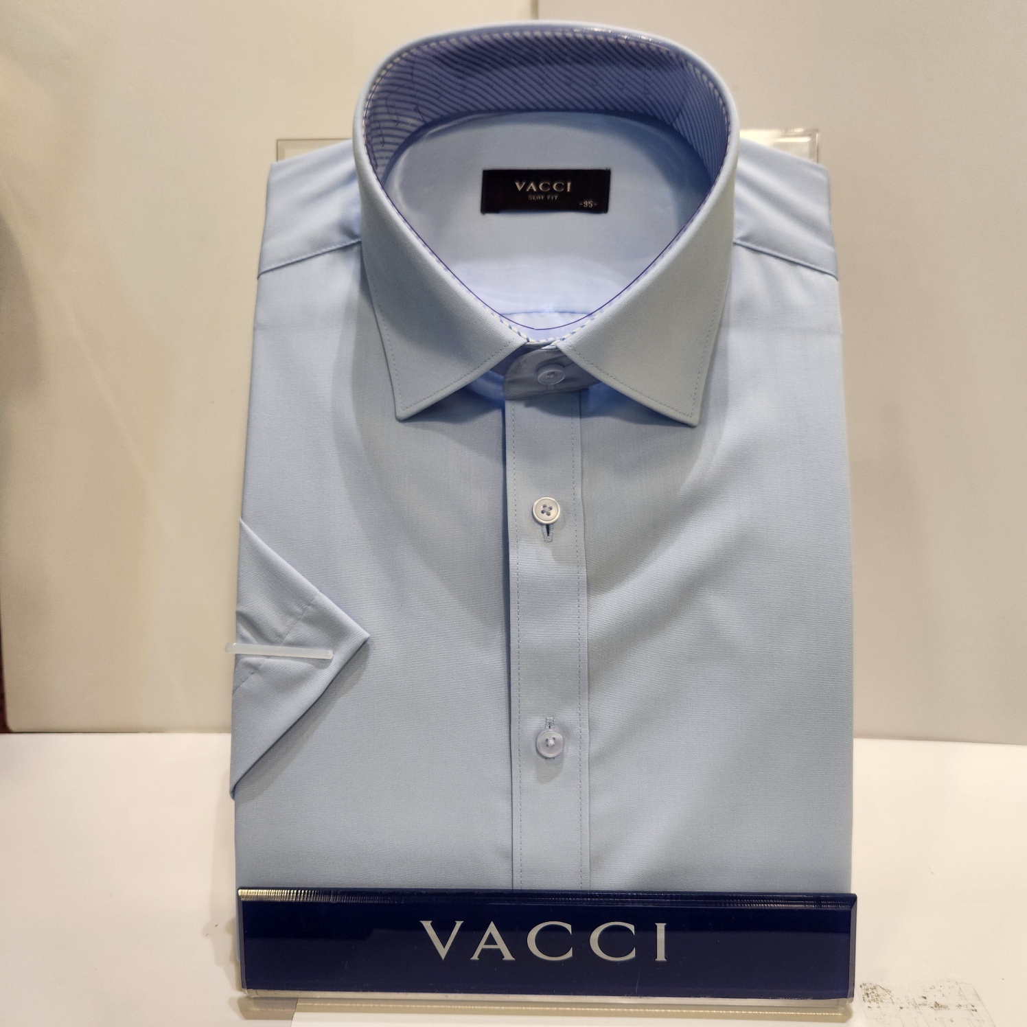 바찌 동아아울렛 남성 여름 반소매 슬림핏 블루 솔리드 호주머니없는와이셔츠남방 VD1O2BS 611B0