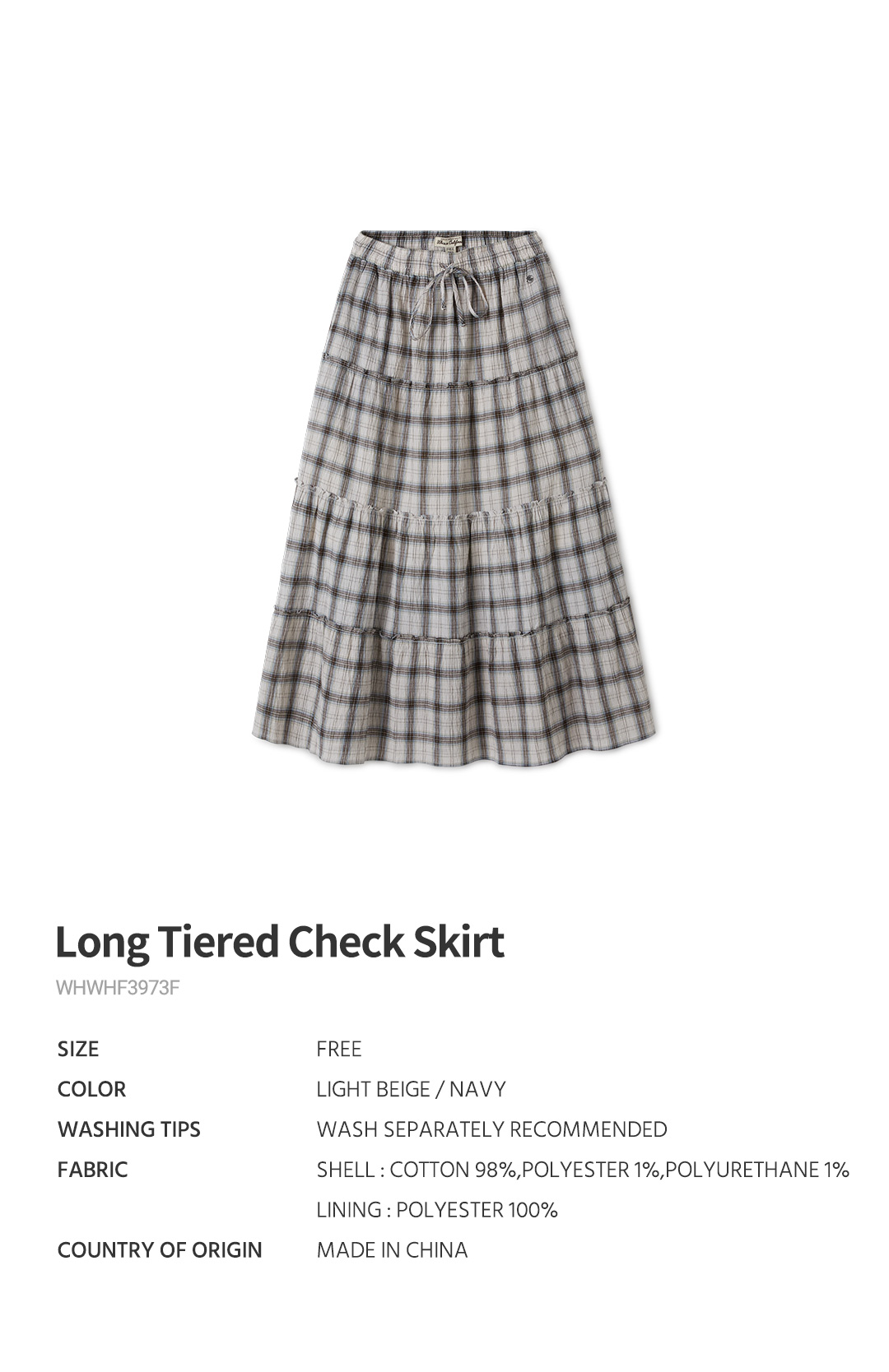 【韓国WHO.A.U フーアーユー】Long Tiered Check Skirt Long Tiered Check Skirt - 후아유닷컴