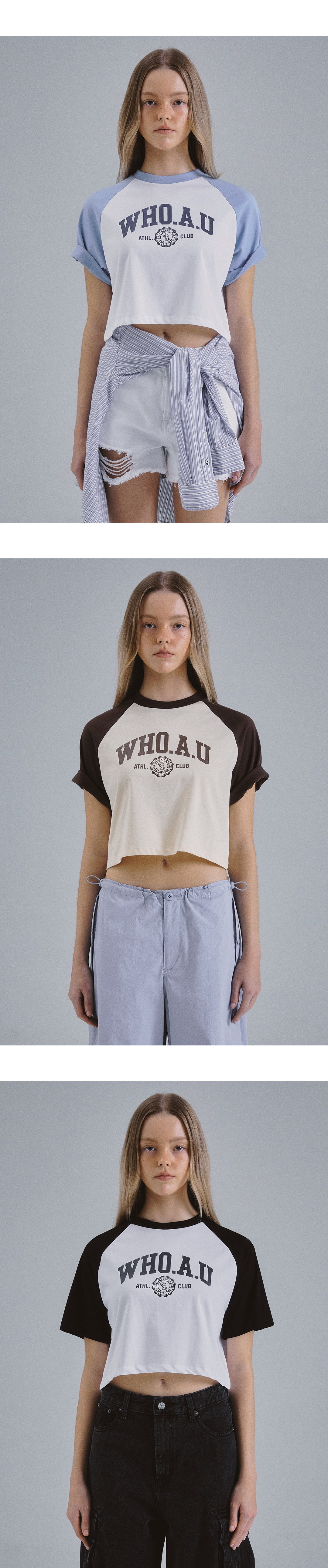 【韓国 WHO.A.U】Campus Loose Crop Raglan T-Shirt[B] 3d9b449b-c9b3-4e4e-90fb-