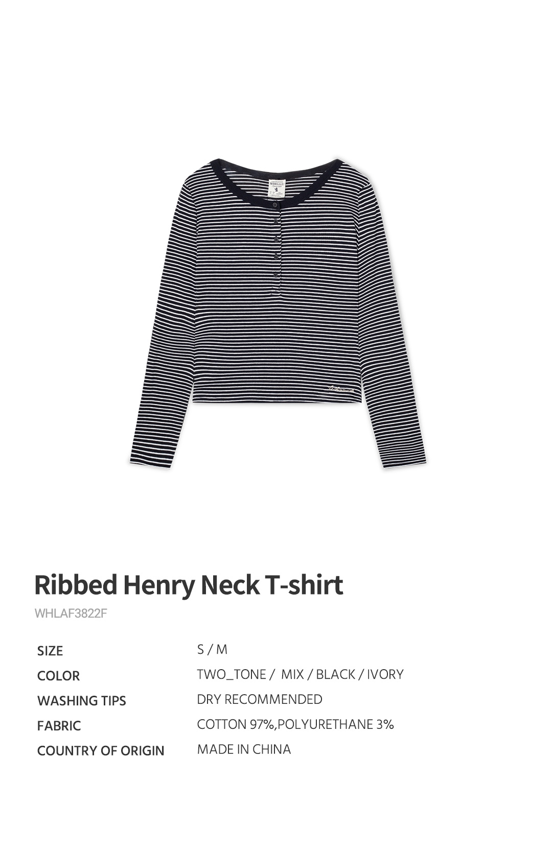 【韓国 WHO.A.U】Steve Ribbed Henry Neck T-Shirt[B] Steve Ribbed Henry Neck T-shirt[B] - 후아유닷컴