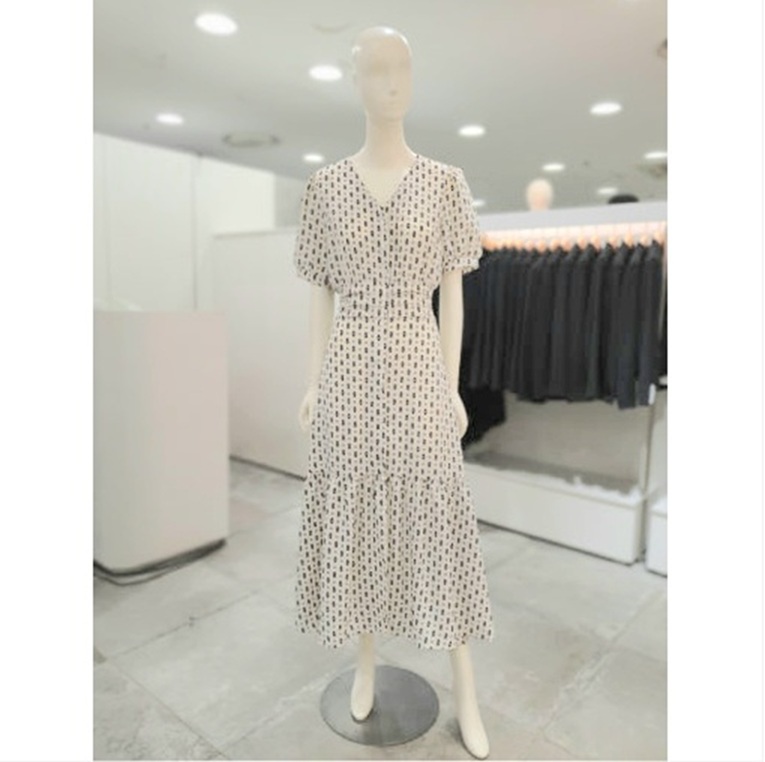 [숲(SOUP)]동아아울렛 강북점 숲 SOUP V넥 기하학무늬 쉬폰 롱 원피스 화이트 SA4OP3C