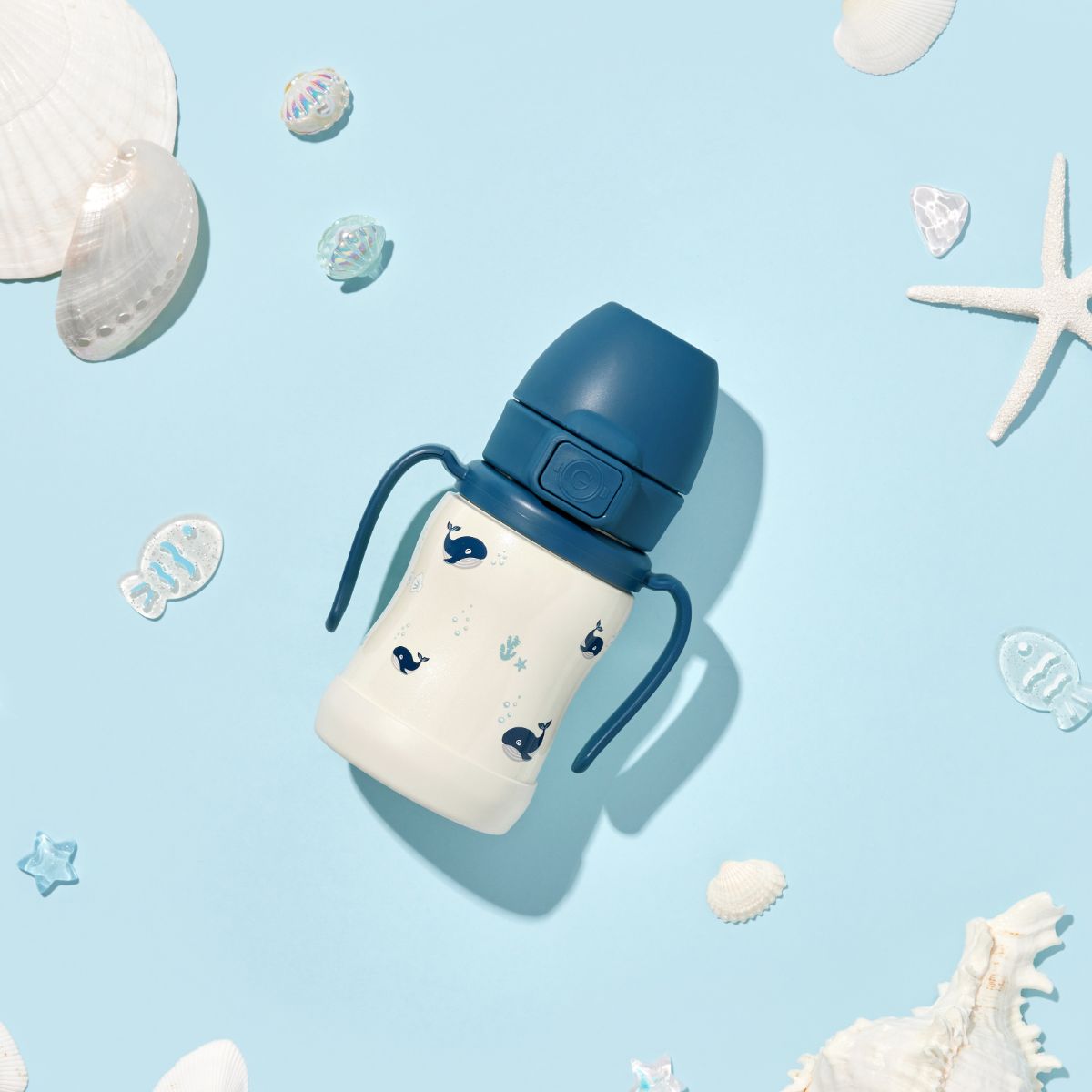 [그로미미] 아기고래 원터치 스테인리스 200ml 빨대컵 (미드나잇블루)