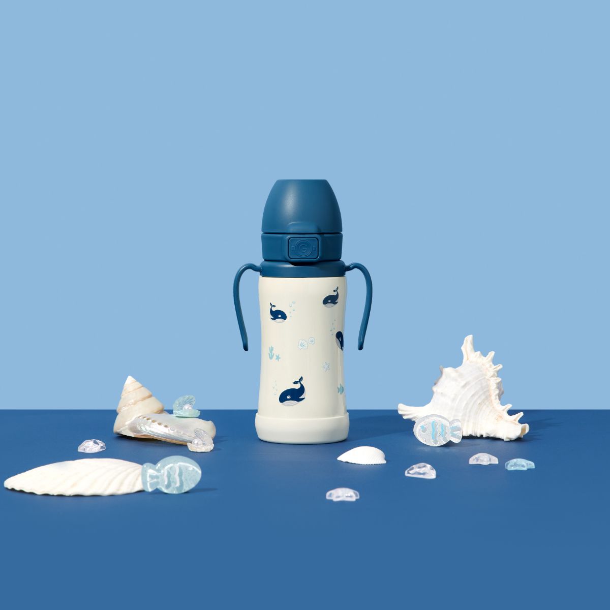 [그로미미] 아기고래 원터치 스테인리스 300ml 빨대컵 (미드나잇블루)