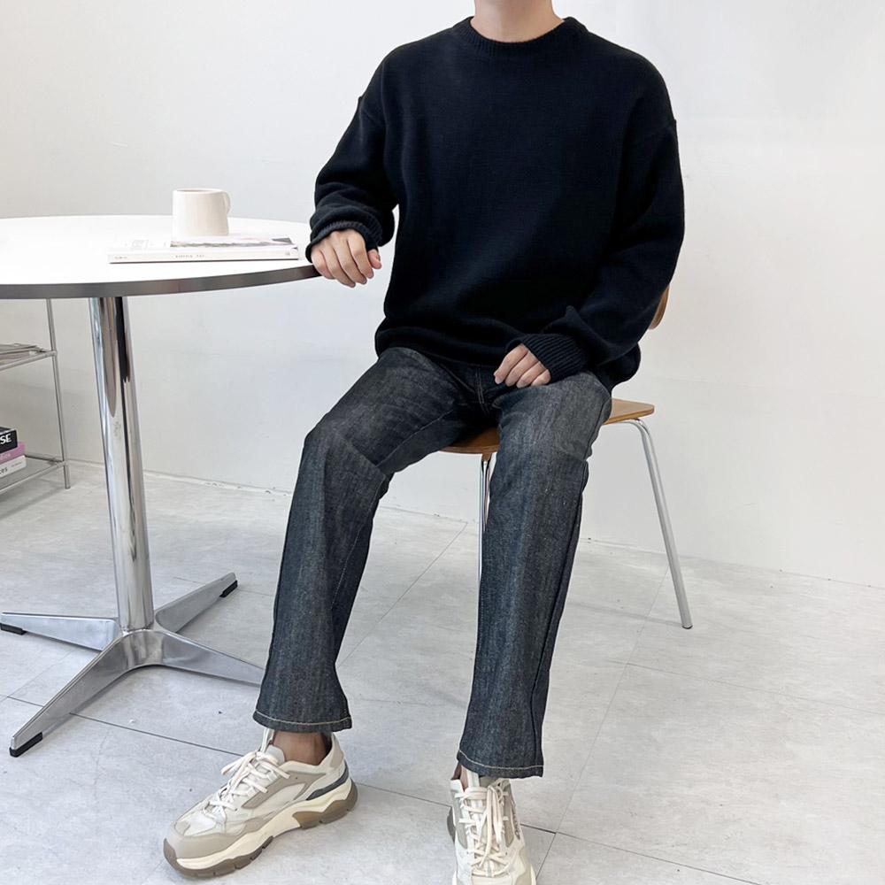 [다운블로우]남자 빅사이즈 오버핏 핑거홀 블랙 니트티 스웨터