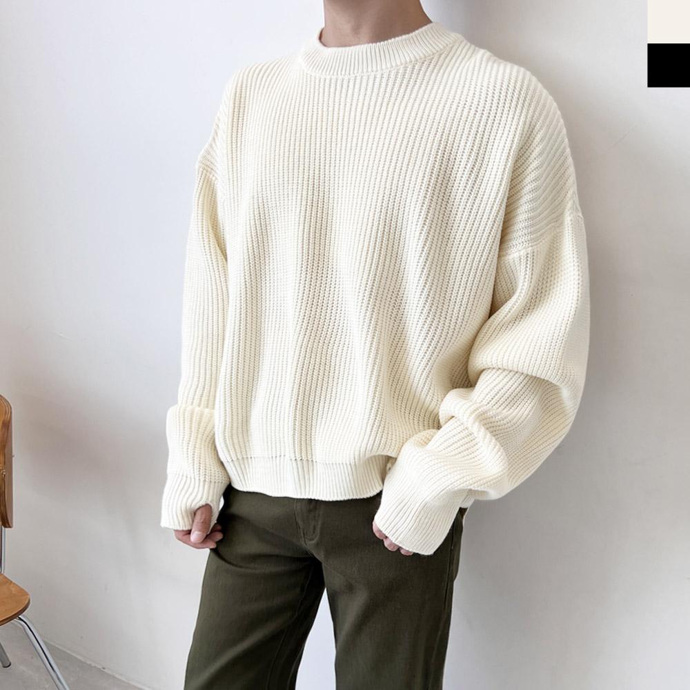 [다운블로우]남자 빅사이즈 오버핏 핑거홀 와플 니트티 스웨터