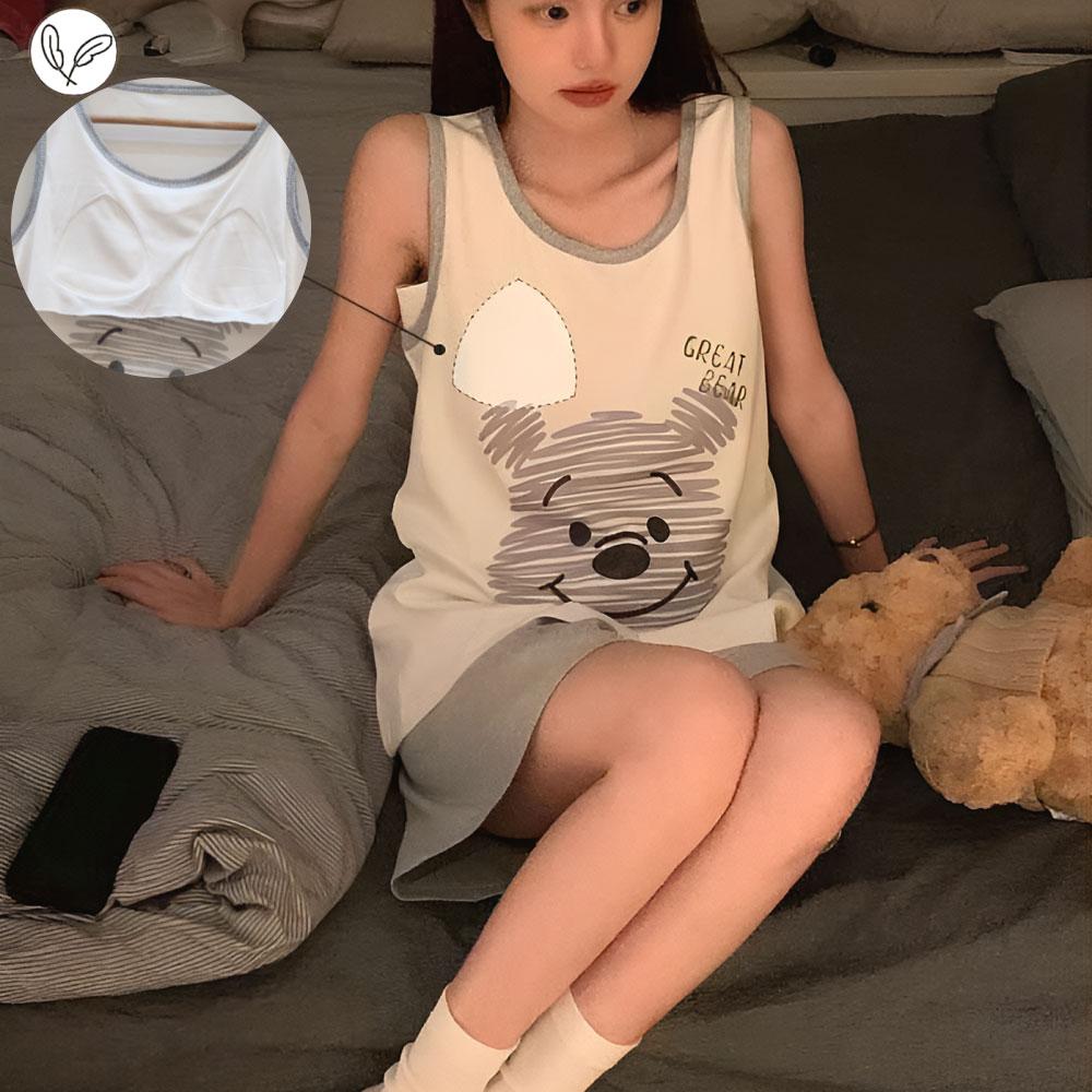 [기타 ]여성 데일리 티모잇 그린베어 캡내장 잠옷 세트