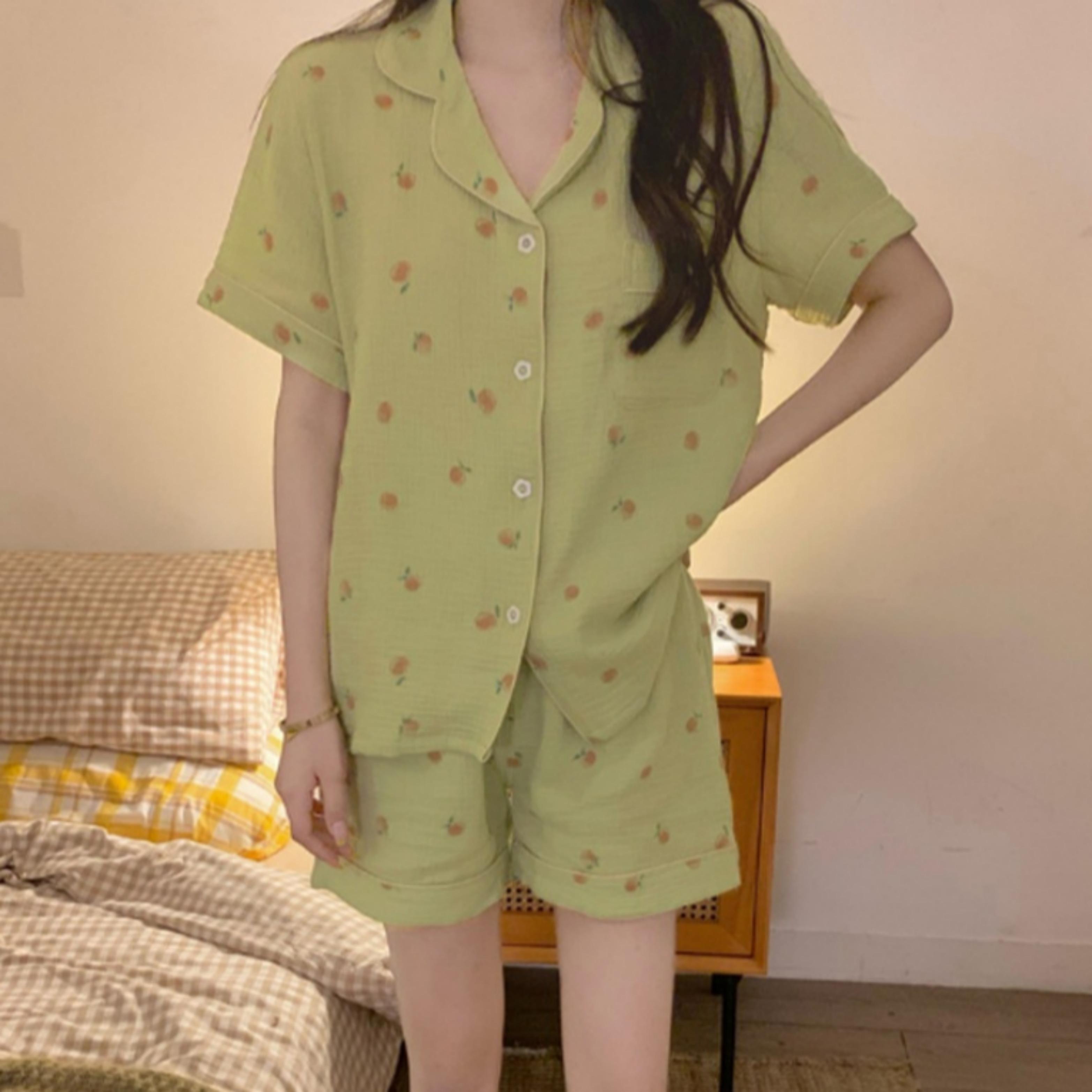 [기타 ]여성 데일리 슬로잇 복숭아패턴 반팔 잠옷세트