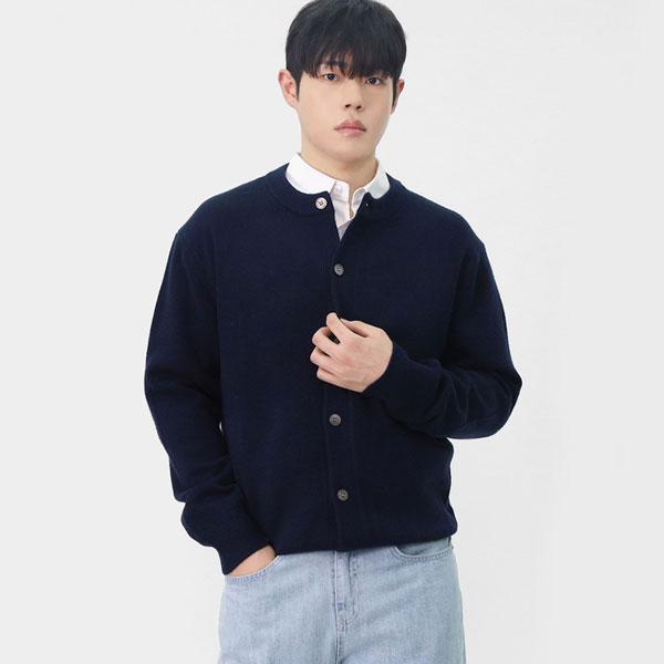 남성 소프트 모달블렌드 버튼 니트 라운드넥 가디건