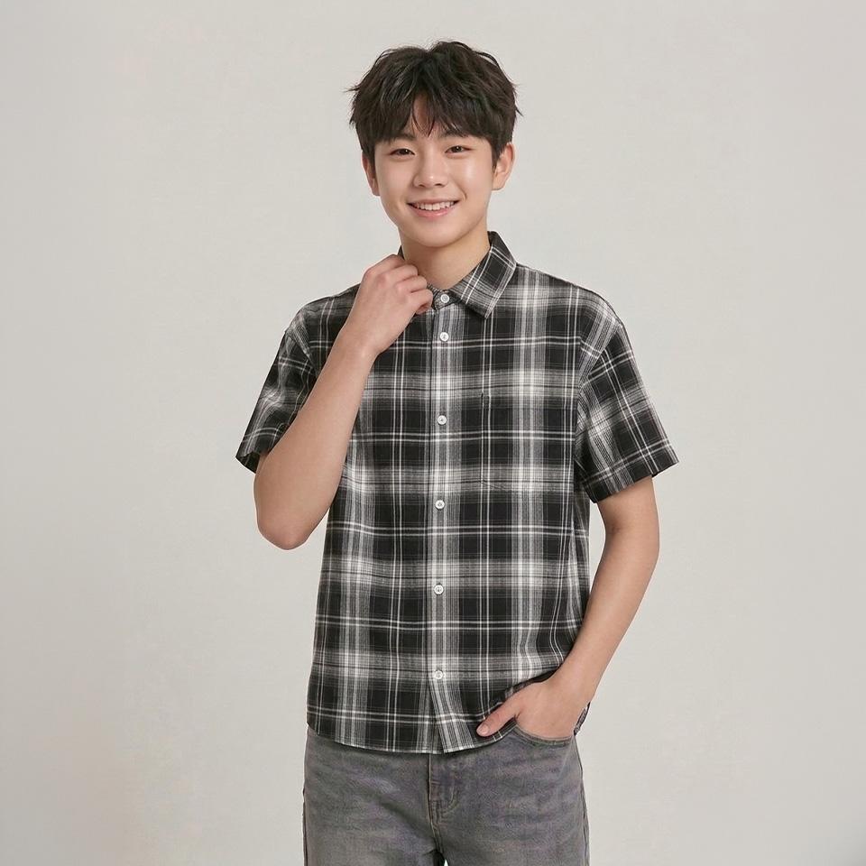 행텐틴즈 시어서커 반팔 체크 셔츠 100(14570-020-404-68)