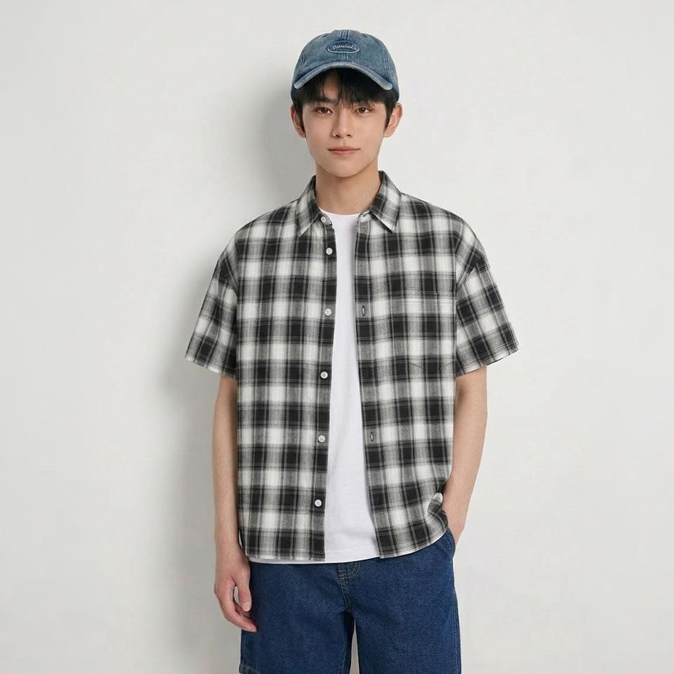 행텐틴즈 시어서커 반팔 체크 셔츠 003(14570-020-404-68)