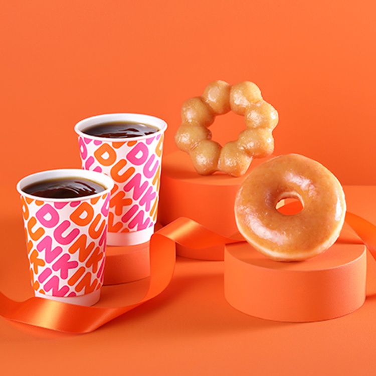 Glazed donut and Dunkin coffee