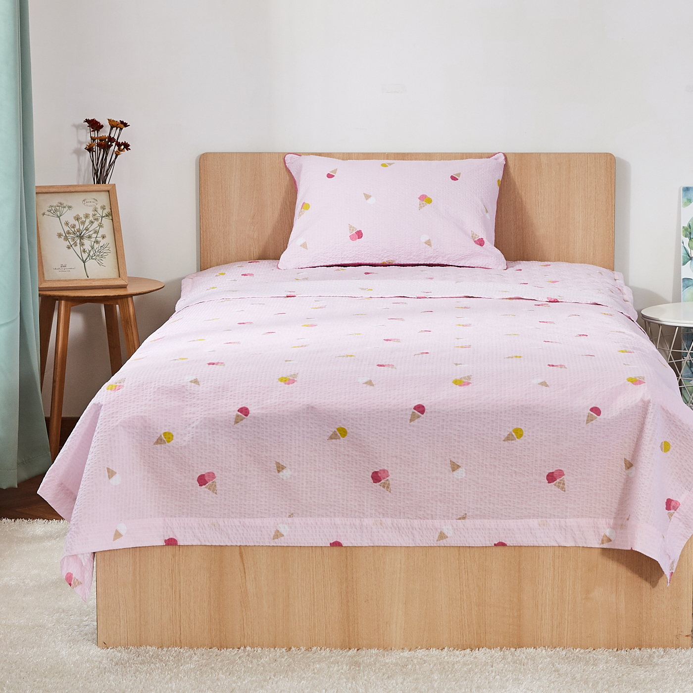 비토 리플 홑이불 싱글 침구세트 핑크 (홑이불/패드/베개커버)- 모던하우스