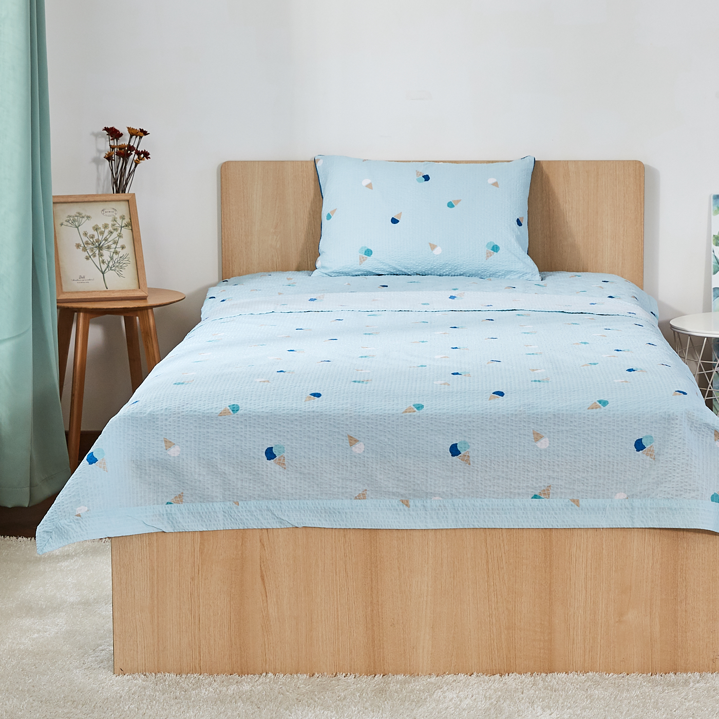 비토 리플 홑이불 싱글 침구세트 블루 (홑이불/패드/베개커버)- 모던하우스